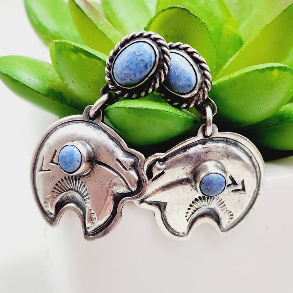 Gorgeous genuine Sterling Silver Drop Earrings with Blue Lapis Stones